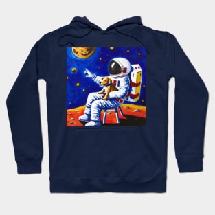 Astronaut sitting with his dog on the moon, starring into space. Hoodie